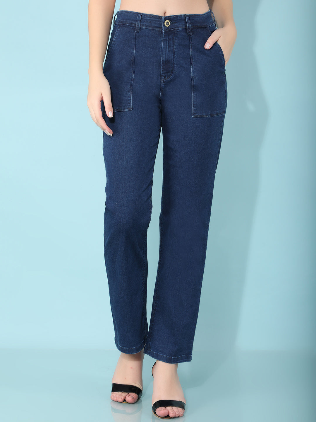 Straight Navy Blue Jeans-Women Jeans-Crimsoune Club