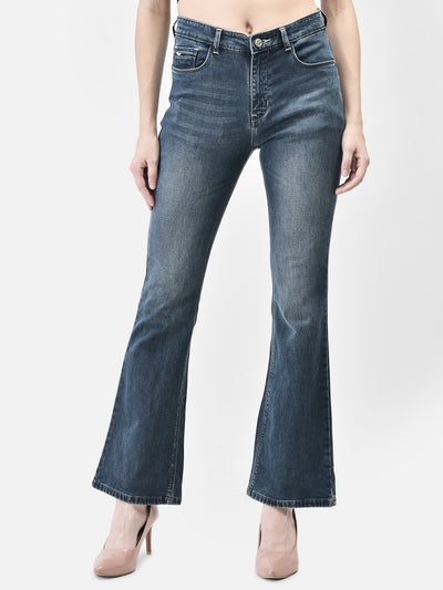 Blue Bootcut Jeans-Women Jeans-Crimsoune Club