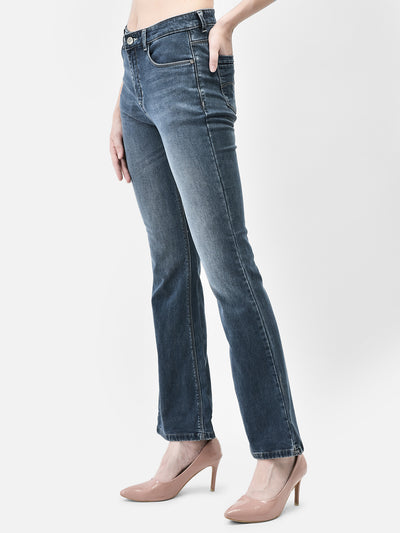 Blue Bootcut Jeans-Women Jeans-Crimsoune Club