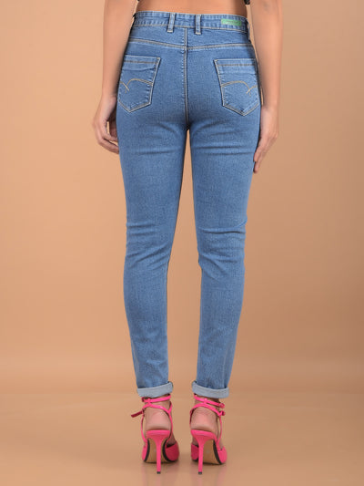 Blue High-Rise Jeans-Women Jeans-Crimsoune Club