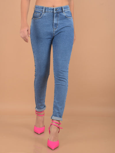 Blue High-Rise Jeans-Women Jeans-Crimsoune Club