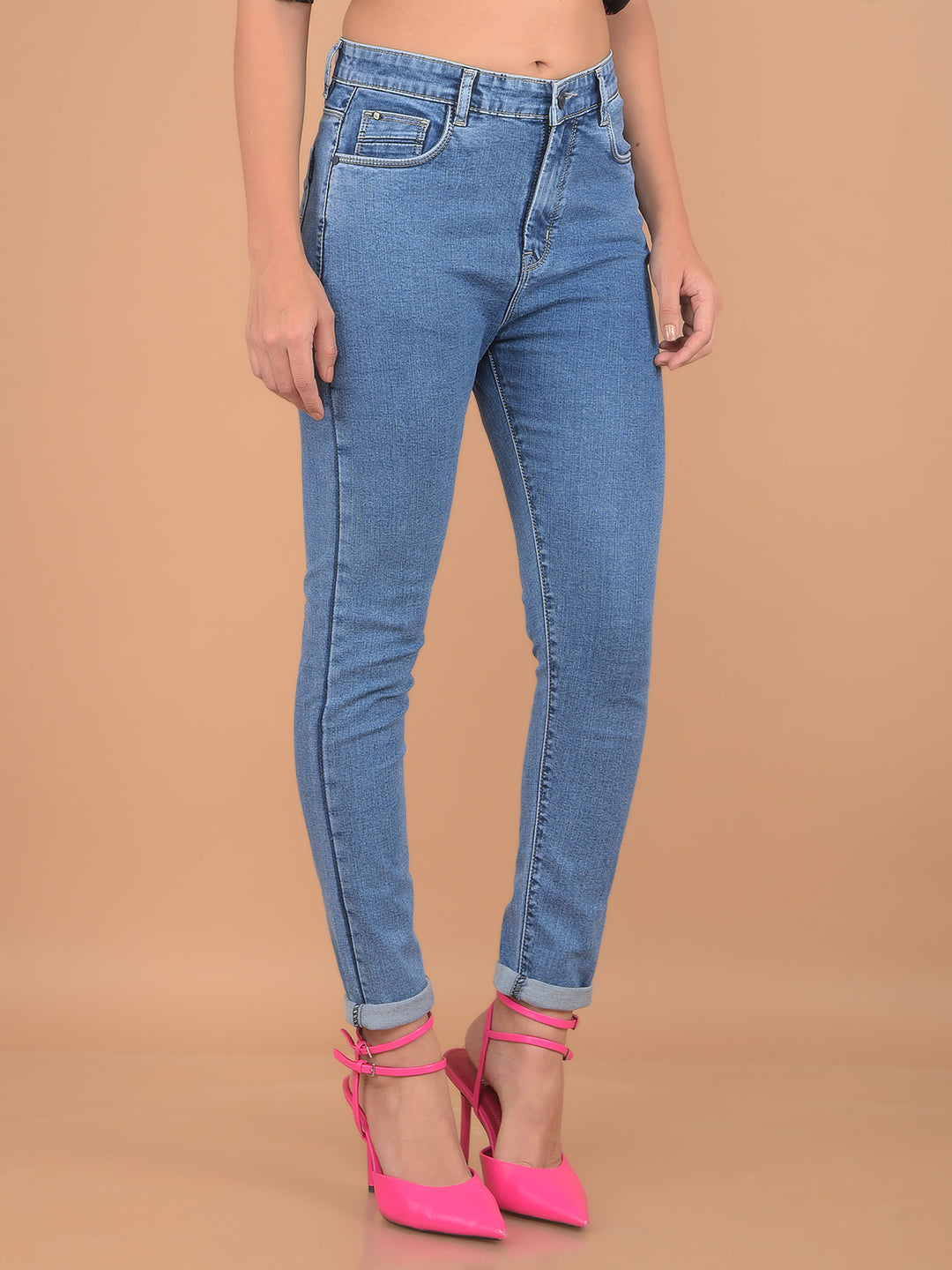 Blue High-Rise Jeans-Women Jeans-Crimsoune Club