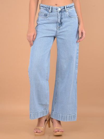 Light Blue Wide Leg Jeans-Women Jeans-Crimsoune Club