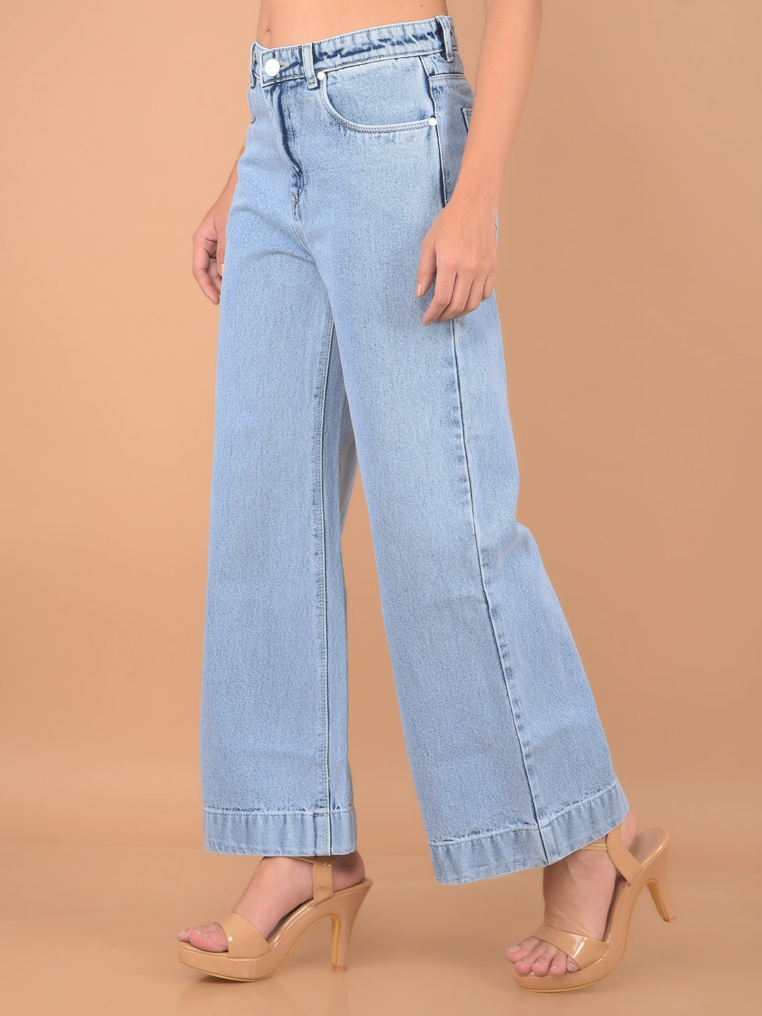 Light Blue Wide Leg Jeans-Women Jeans-Crimsoune Club