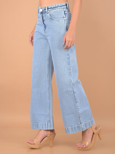 Light Blue Wide Leg Jeans-Women Jeans-Crimsoune Club