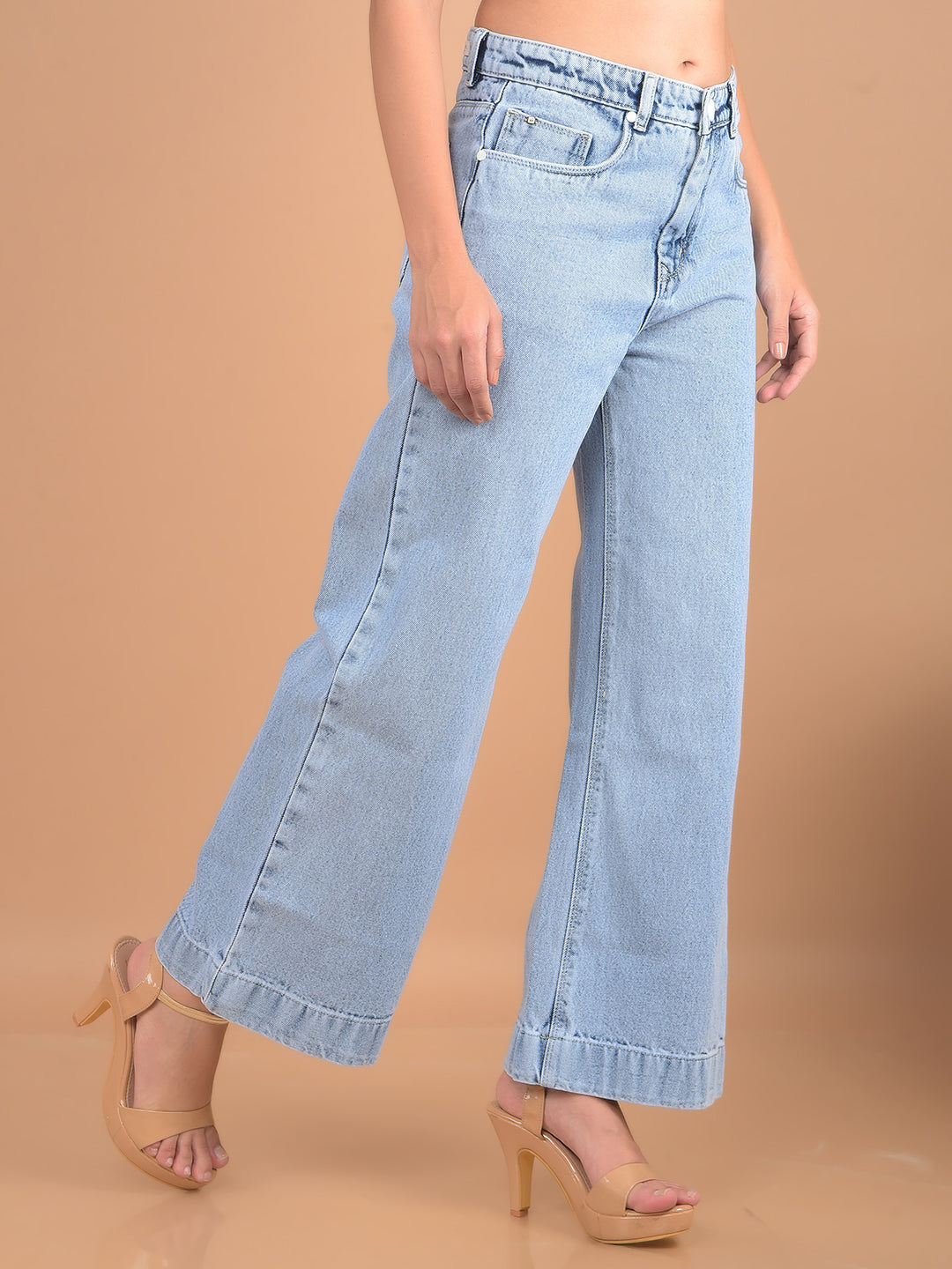 Light Blue Wide Leg Jeans-Women Jeans-Crimsoune Club