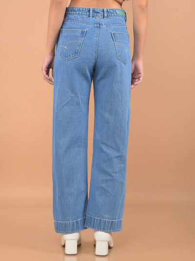 Light Blue Straight Jeans-Women Jeans-Crimsoune Club