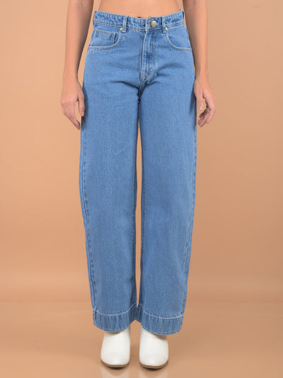 Light Blue Straight Jeans-Women Jeans-Crimsoune Club