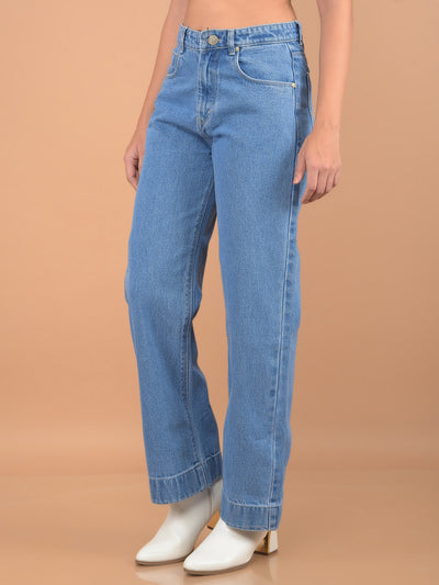 Light Blue Straight Jeans-Women Jeans-Crimsoune Club