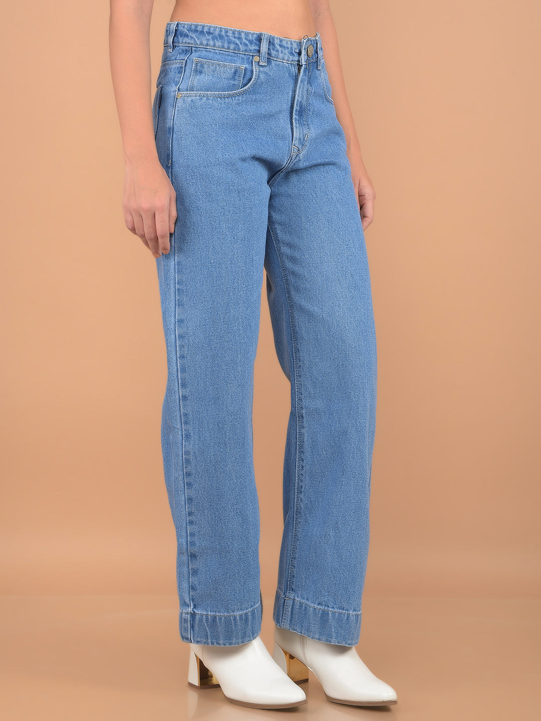 Light Blue Straight Jeans-Women Jeans-Crimsoune Club