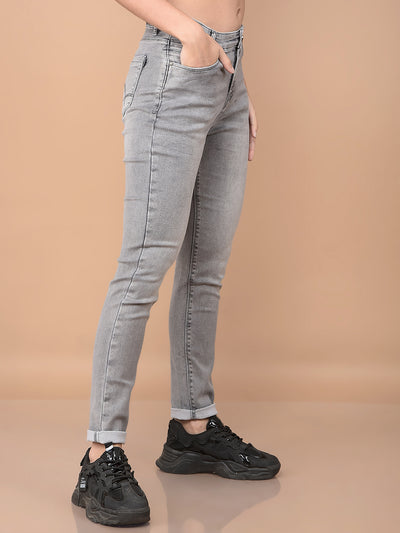 Grey Skinny High-Waist Jeans-Women Jeans-Crimsoune Club