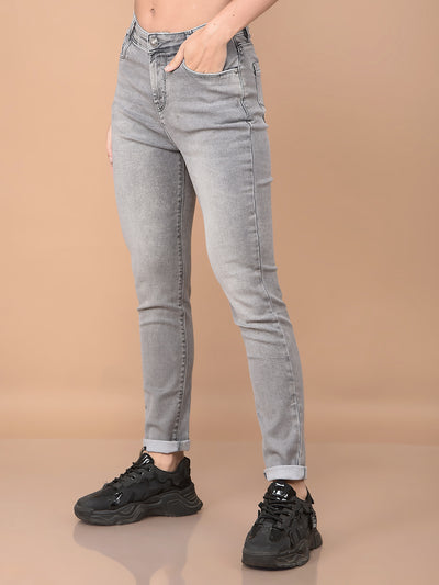 Grey Skinny High-Waist Jeans-Women Jeans-Crimsoune Club