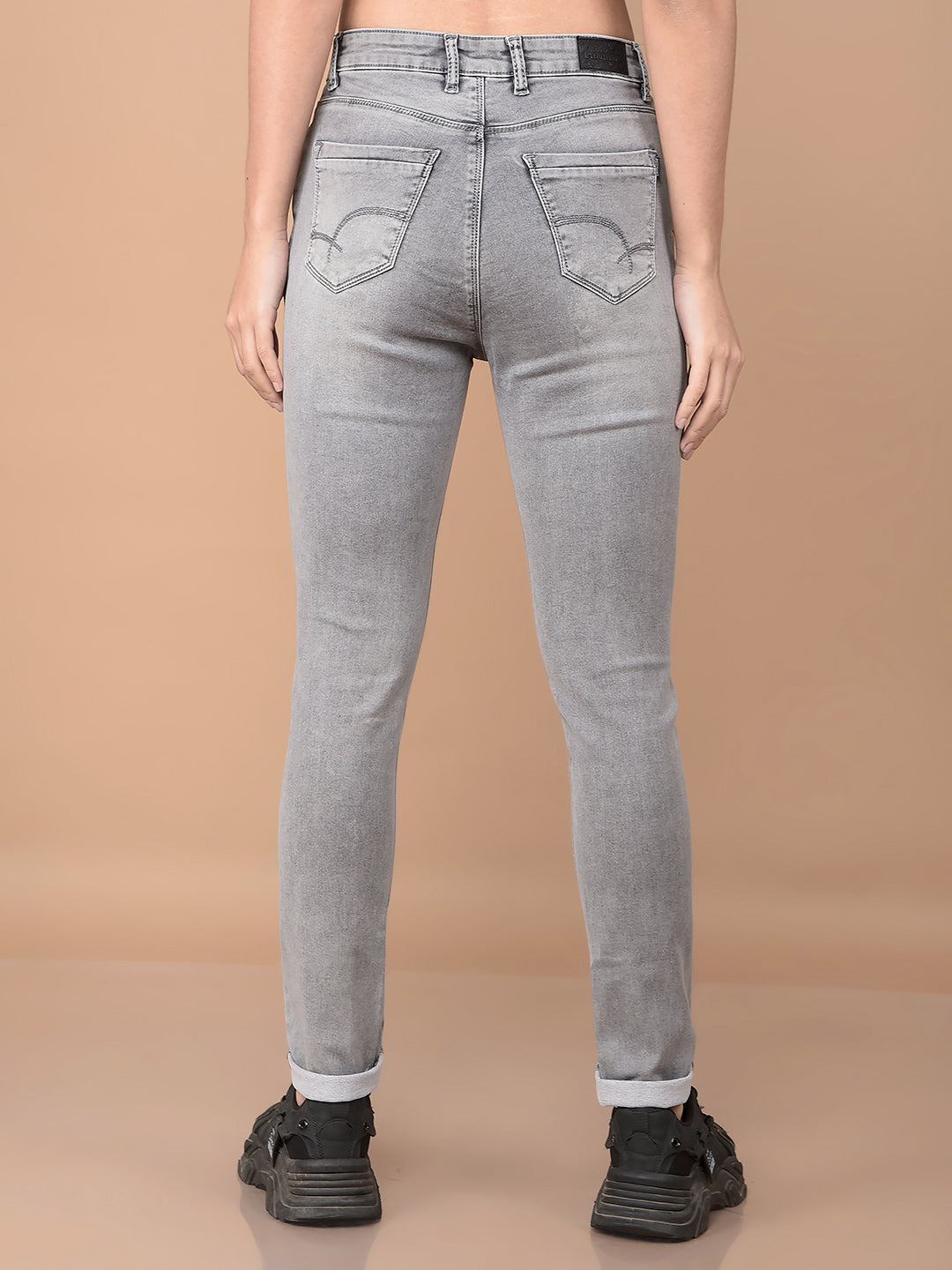 Grey Skinny High-Waist Jeans-Women Jeans-Crimsoune Club