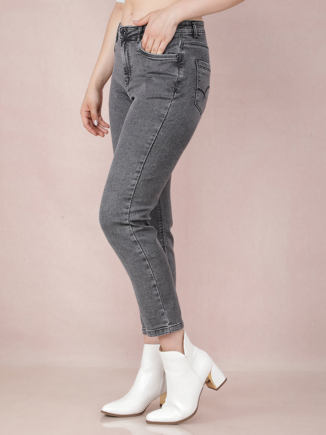 Grey Skinny Ankle Length Jeans-Women Jeans-Crimsoune Club