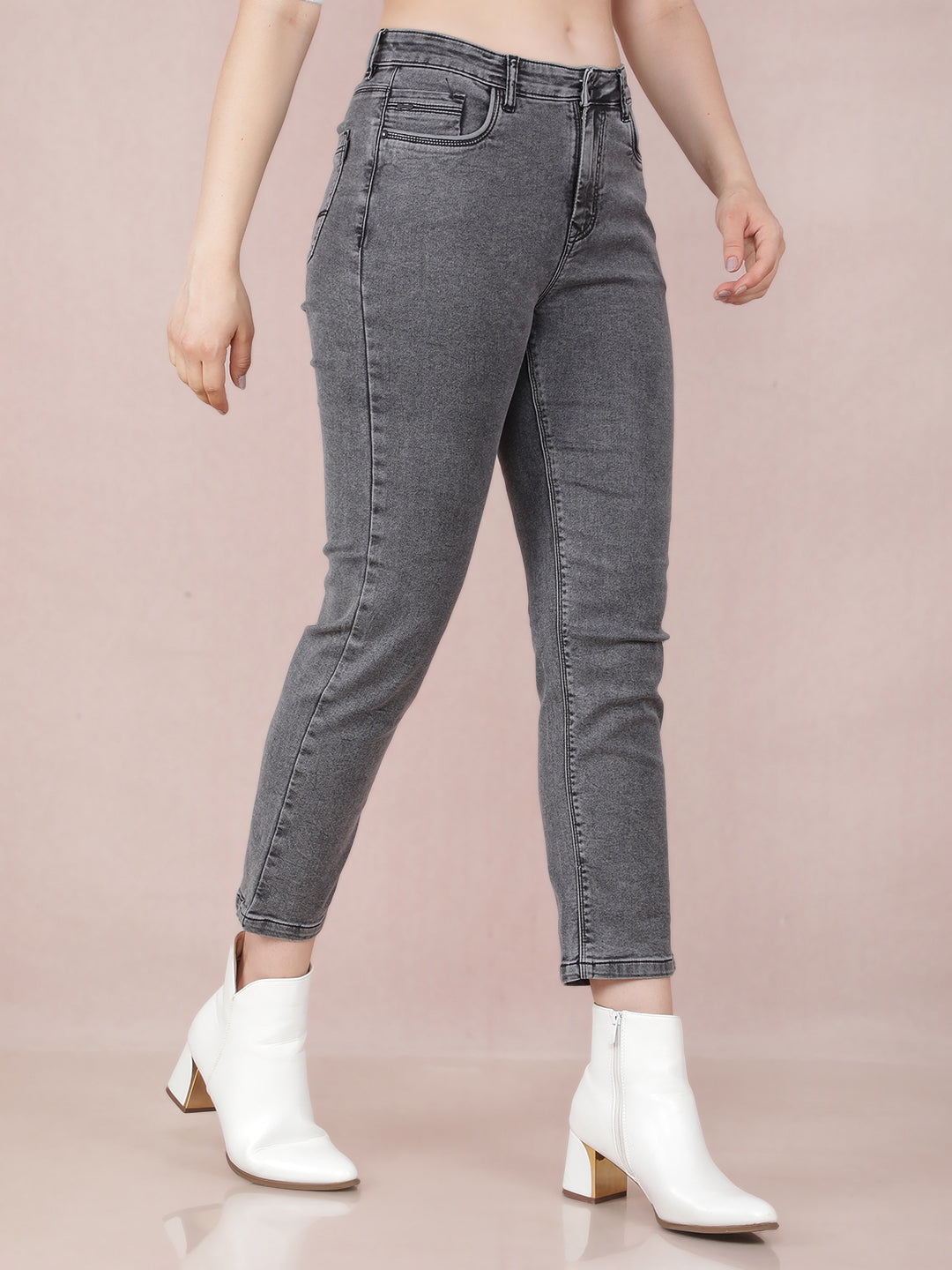 Grey Skinny Ankle Length Jeans-Women Jeans-Crimsoune Club