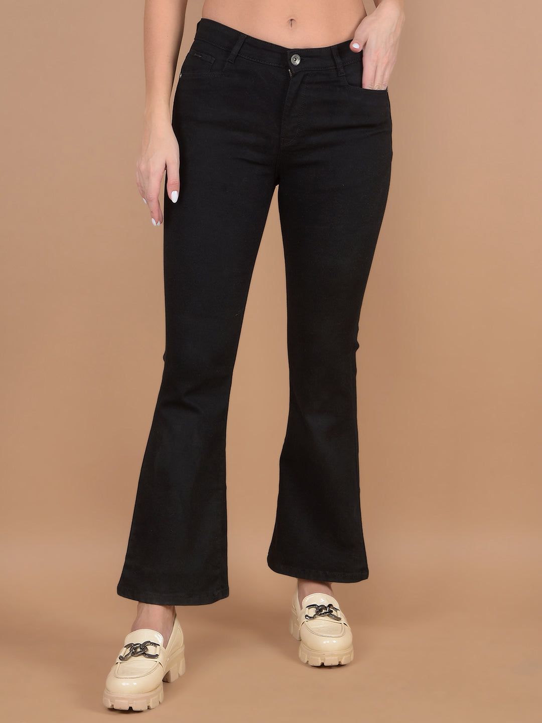 Black Bootcut Cotton Jeans-Women Jeans-Crimsoune Club