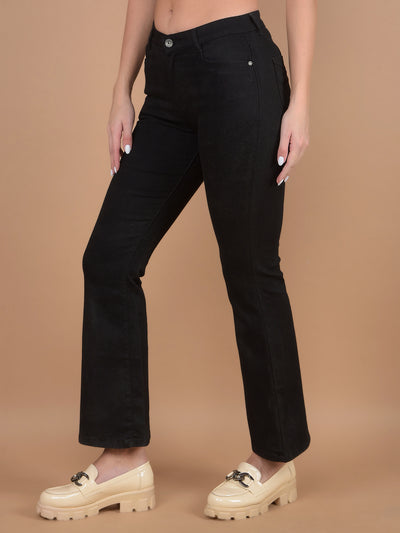 Black Bootcut Cotton Jeans-Women Jeans-Crimsoune Club