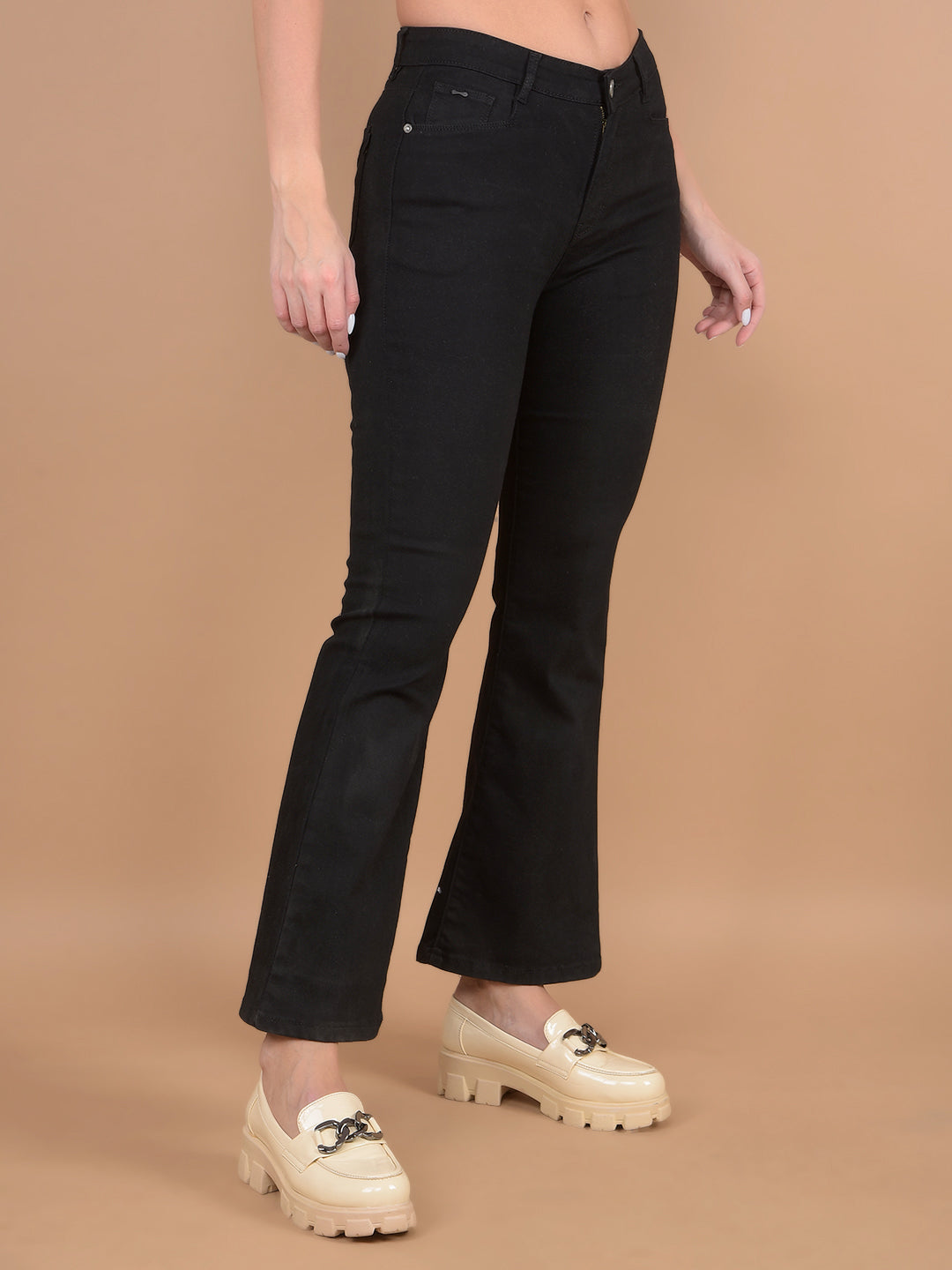 Black Bootcut Cotton Jeans-Women Jeans-Crimsoune Club