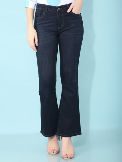 Navy Blue Bootcut Jeans-Women Jeans-Crimsoune Club