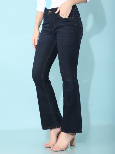 Navy Blue Bootcut Jeans-Women Jeans-Crimsoune Club