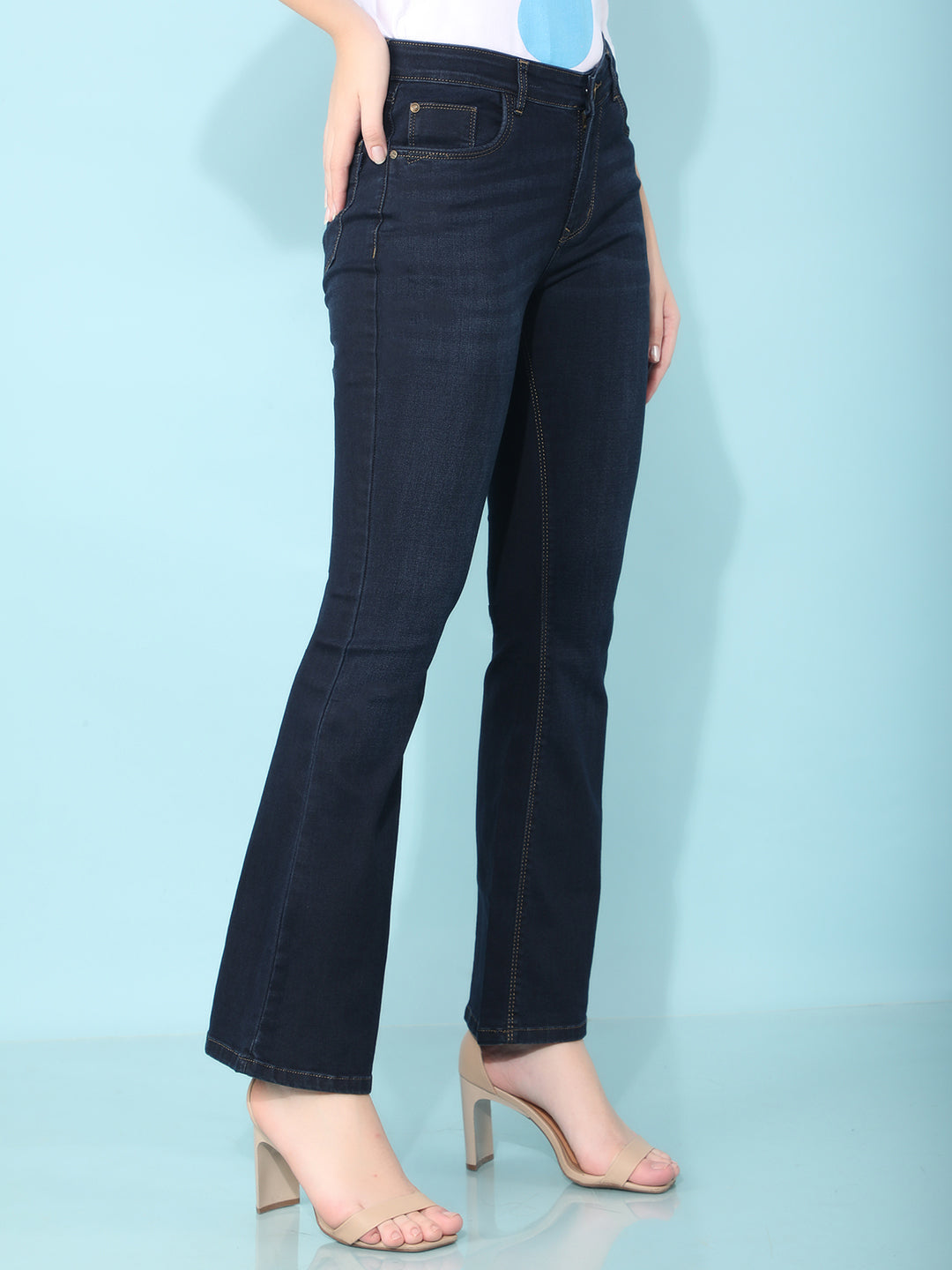 Navy Blue Bootcut Jeans-Women Jeans-Crimsoune Club