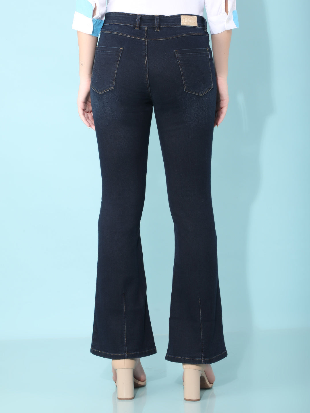 Navy Blue Bootcut Jeans-Women Jeans-Crimsoune Club