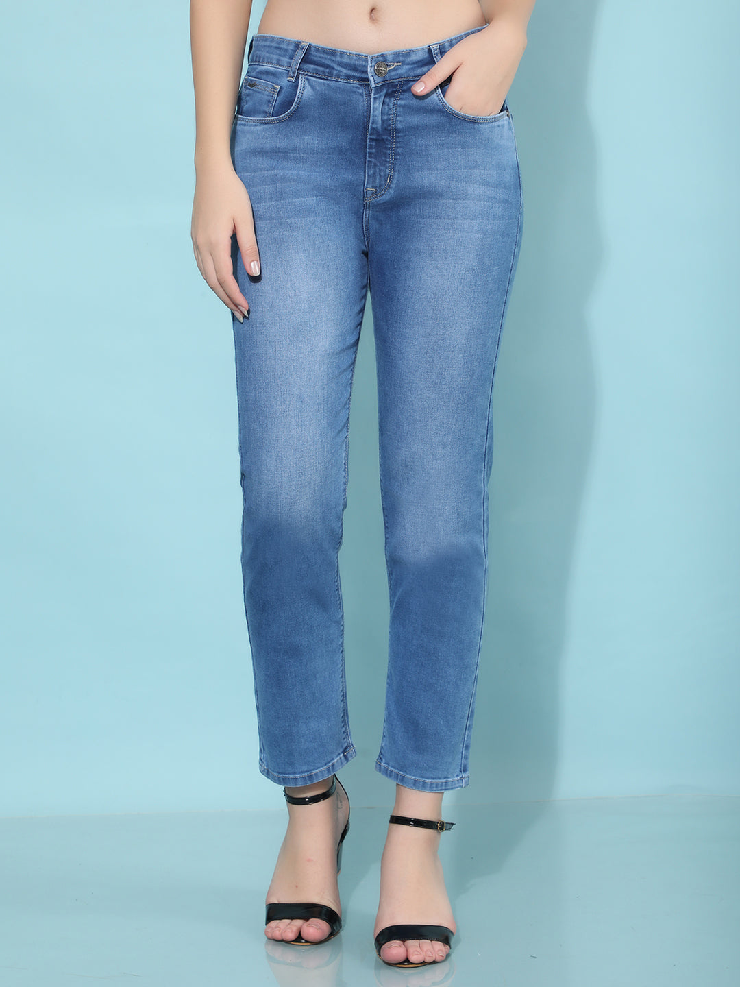 Blue Straight Jeans-Women Jeans-Crimsoune Club