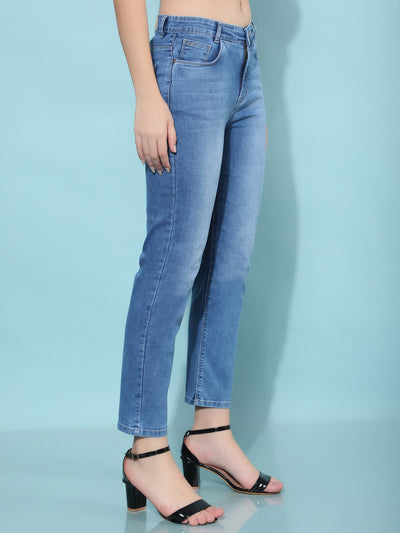 Blue Straight Jeans-Women Jeans-Crimsoune Club