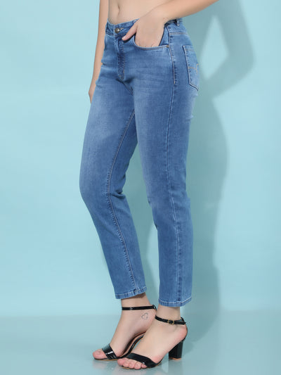 Blue Straight Jeans-Women Jeans-Crimsoune Club