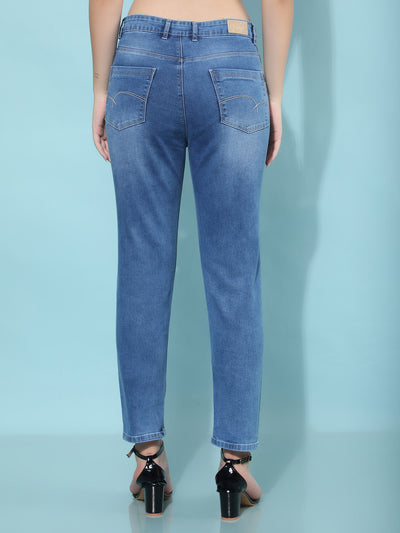 Blue Straight Jeans-Women Jeans-Crimsoune Club