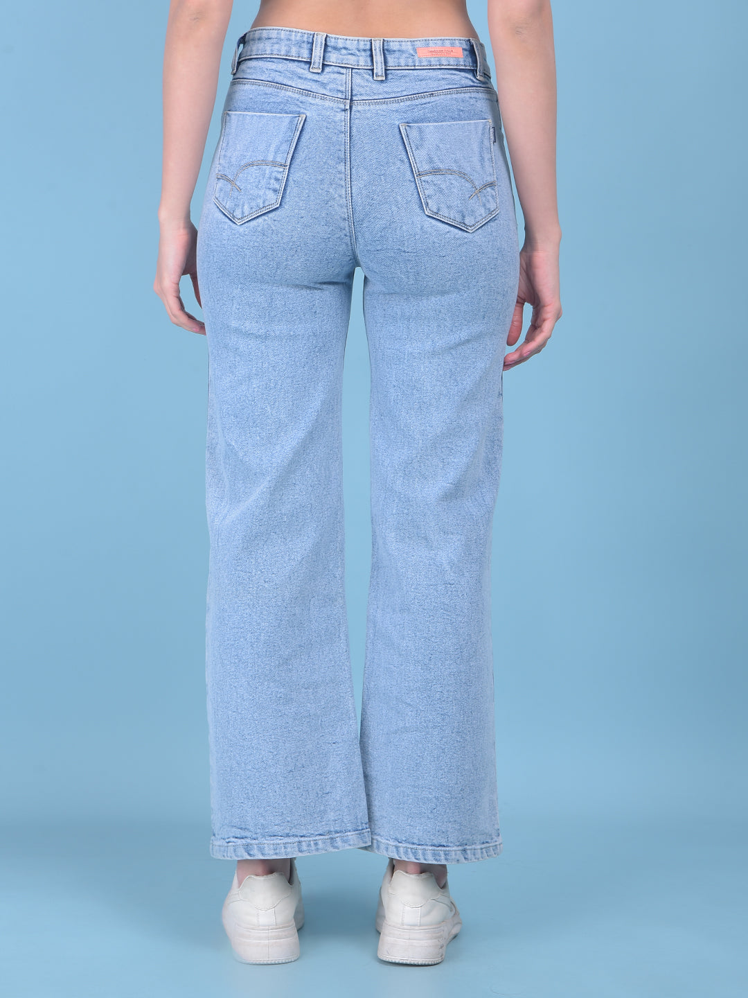 Blue Wide Leg Jeans-Women Jeans-Crimsoune Club