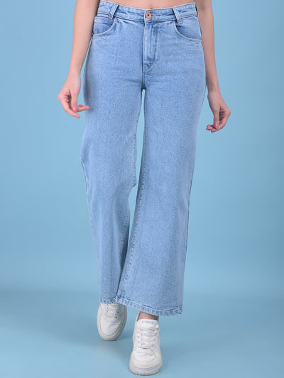 Blue Wide Leg Jeans-Women Jeans-Crimsoune Club