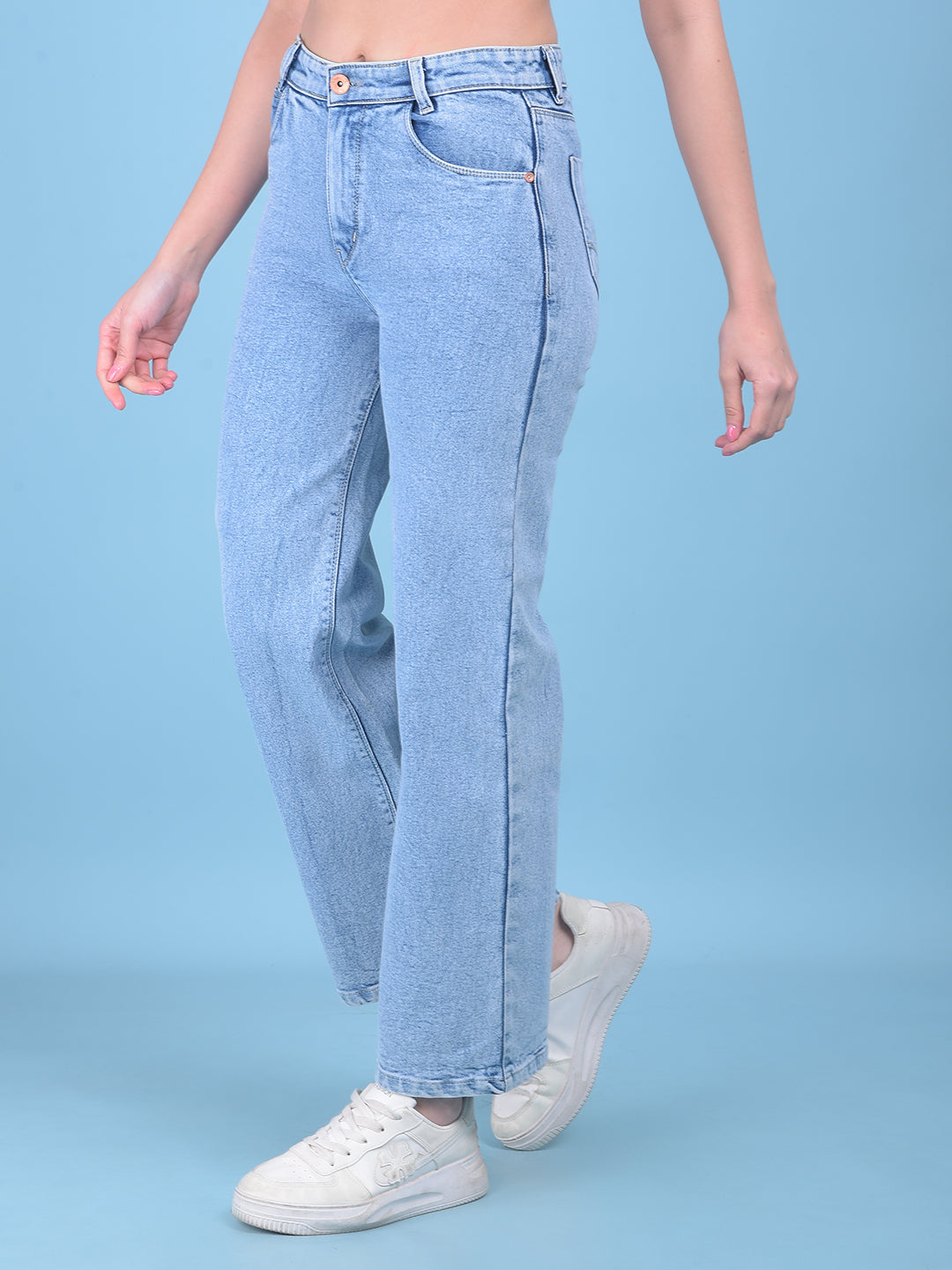 Blue Wide Leg Jeans-Women Jeans-Crimsoune Club