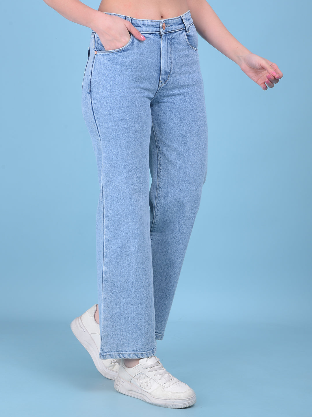 Blue Wide Leg Jeans-Women Jeans-Crimsoune Club