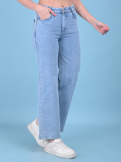 Blue Wide Leg Jeans-Women Jeans-Crimsoune Club