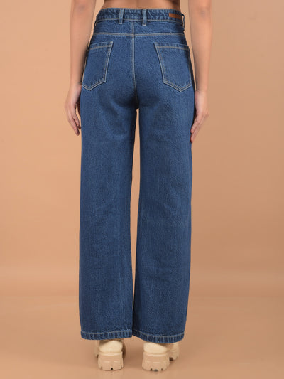 Blue Straight 100% Cotton Jeans-Women Jeans-Crimsoune Club