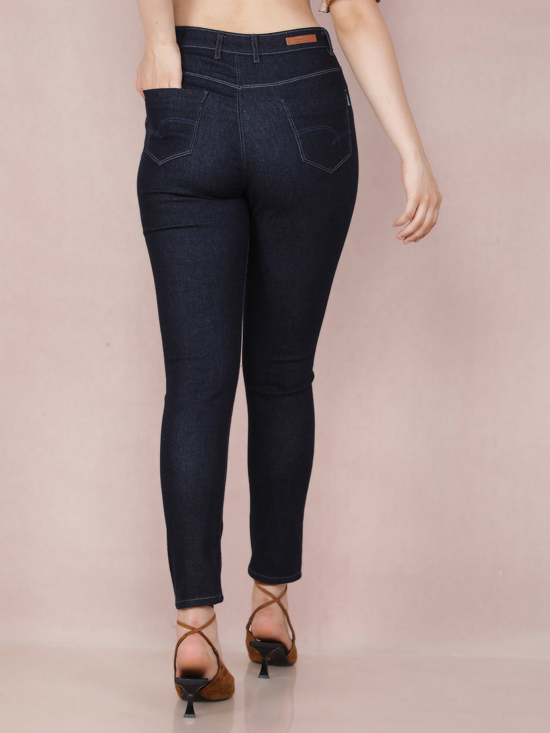 Navy Blue Skinny High Waist Jeans-Women Jeans-Crimsoune Club