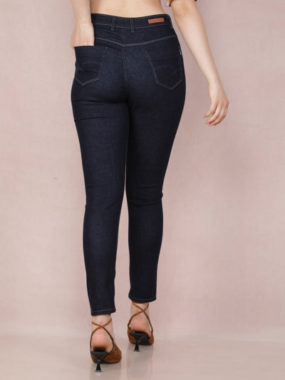 Navy Blue Skinny High Waist Jeans-Women Jeans-Crimsoune Club