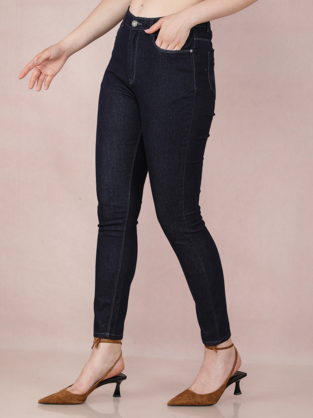 Navy Blue Skinny High Waist Jeans-Women Jeans-Crimsoune Club