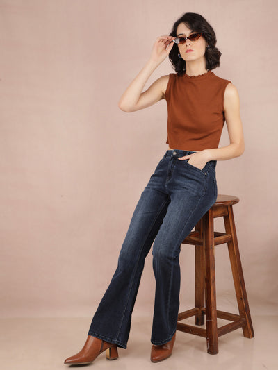 Blue Bootcut Jeans-Women Jeans-Crimsoune Club