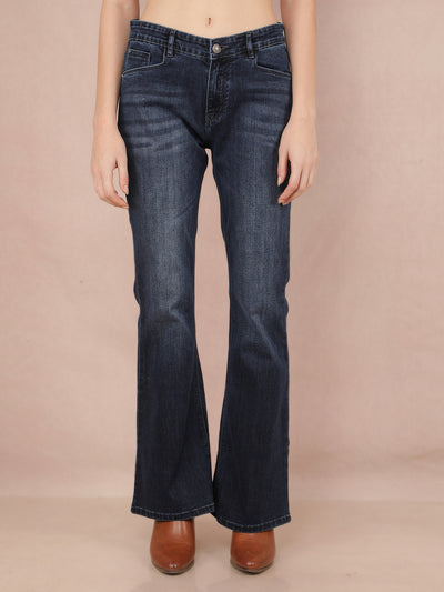 Blue Bootcut Jeans-Women Jeans-Crimsoune Club