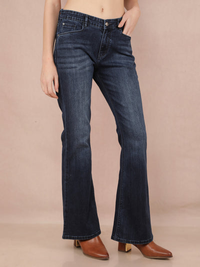 Blue Bootcut Jeans-Women Jeans-Crimsoune Club