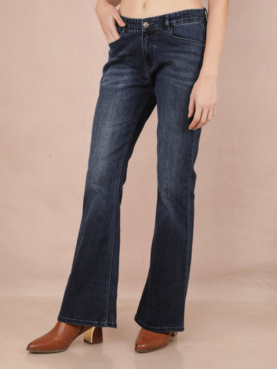 Blue Bootcut Jeans-Women Jeans-Crimsoune Club