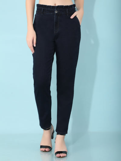 Navy Blue Mom Fit Jeans-Women Jeans-Crimsoune Club