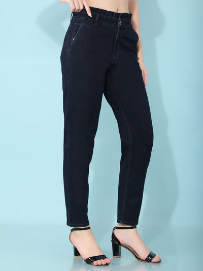 Navy Blue Mom Fit Jeans-Women Jeans-Crimsoune Club