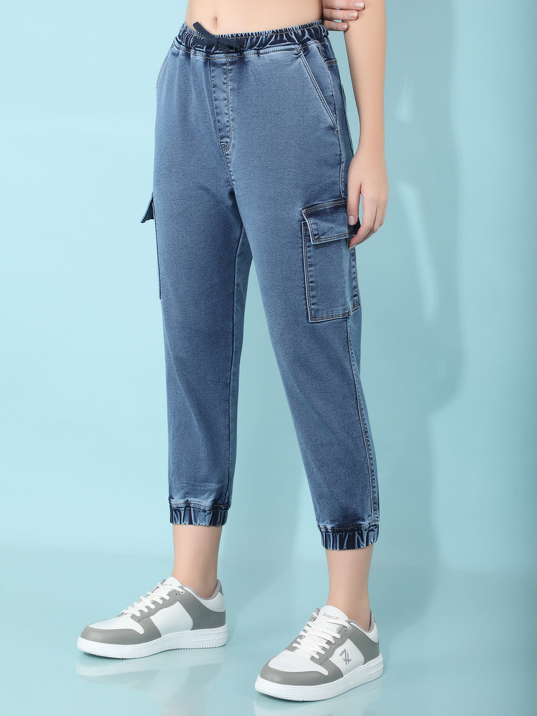 Blue Crop Length Cargo Joggers-Women Joggers-Crimsoune Club