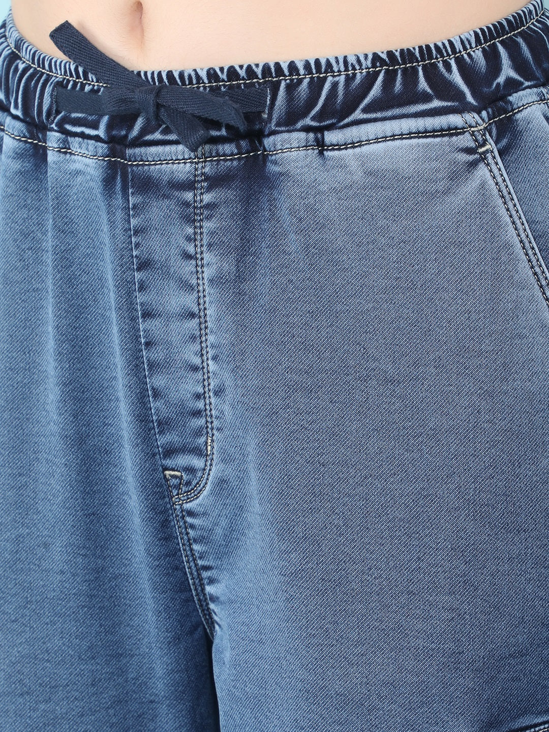 Blue Crop Length Cargo Joggers-Women Joggers-Crimsoune Club