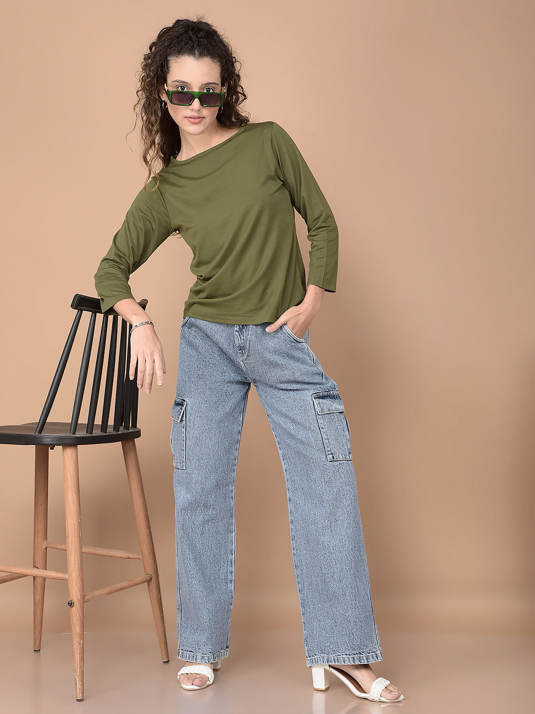 Blue Loose Fit Cargo Jeans