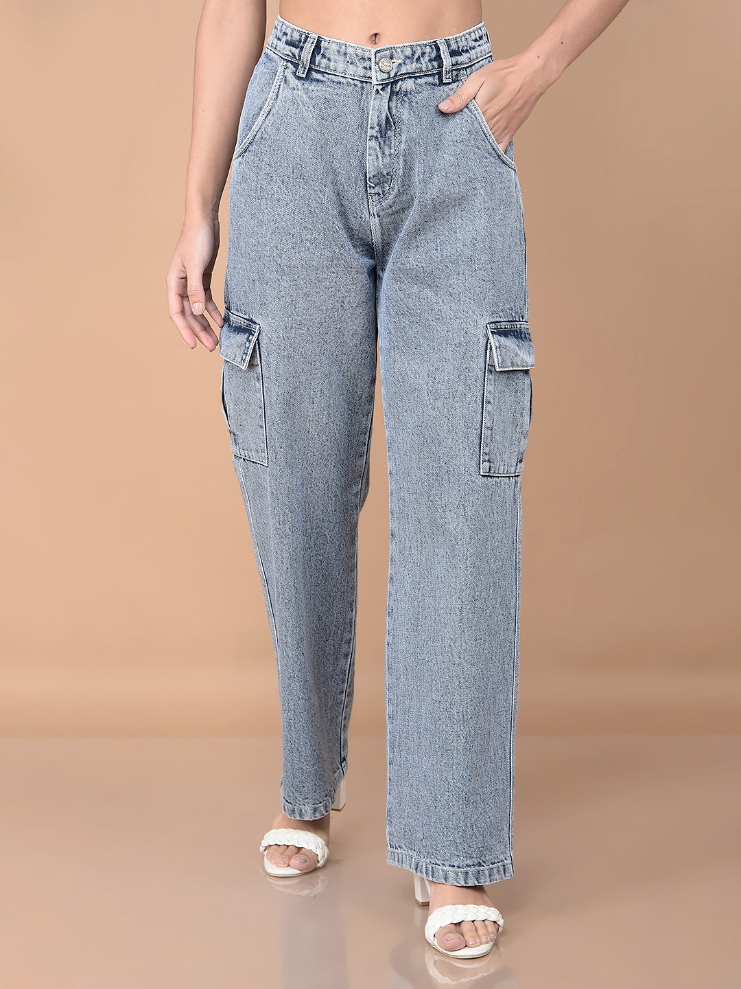 Blue Loose Fit Cargo Jeans