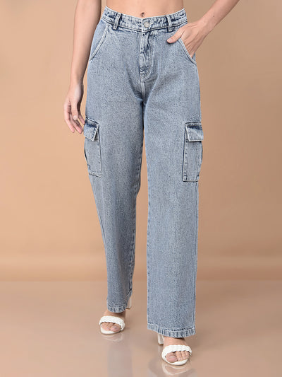 Blue Loose Fit Cargo Jeans